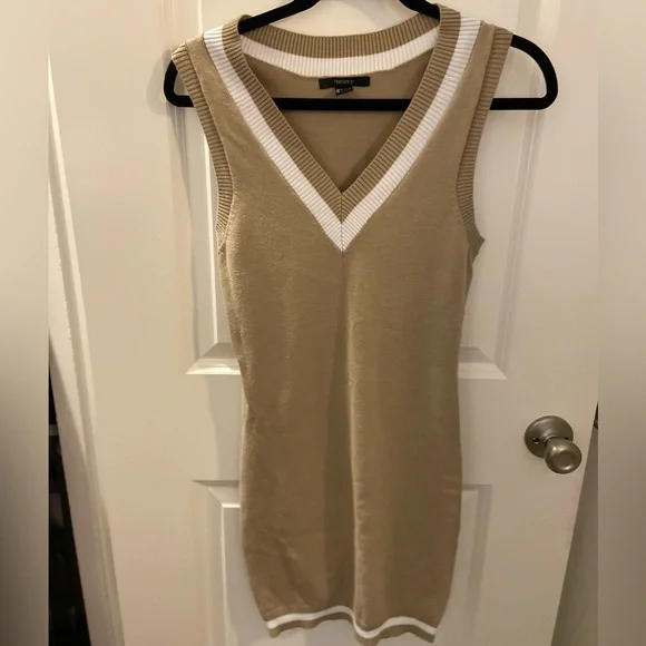 beige sweater vest dress Beige Sweater Vest Dress – Two-in-One Collared Mini main image 1
